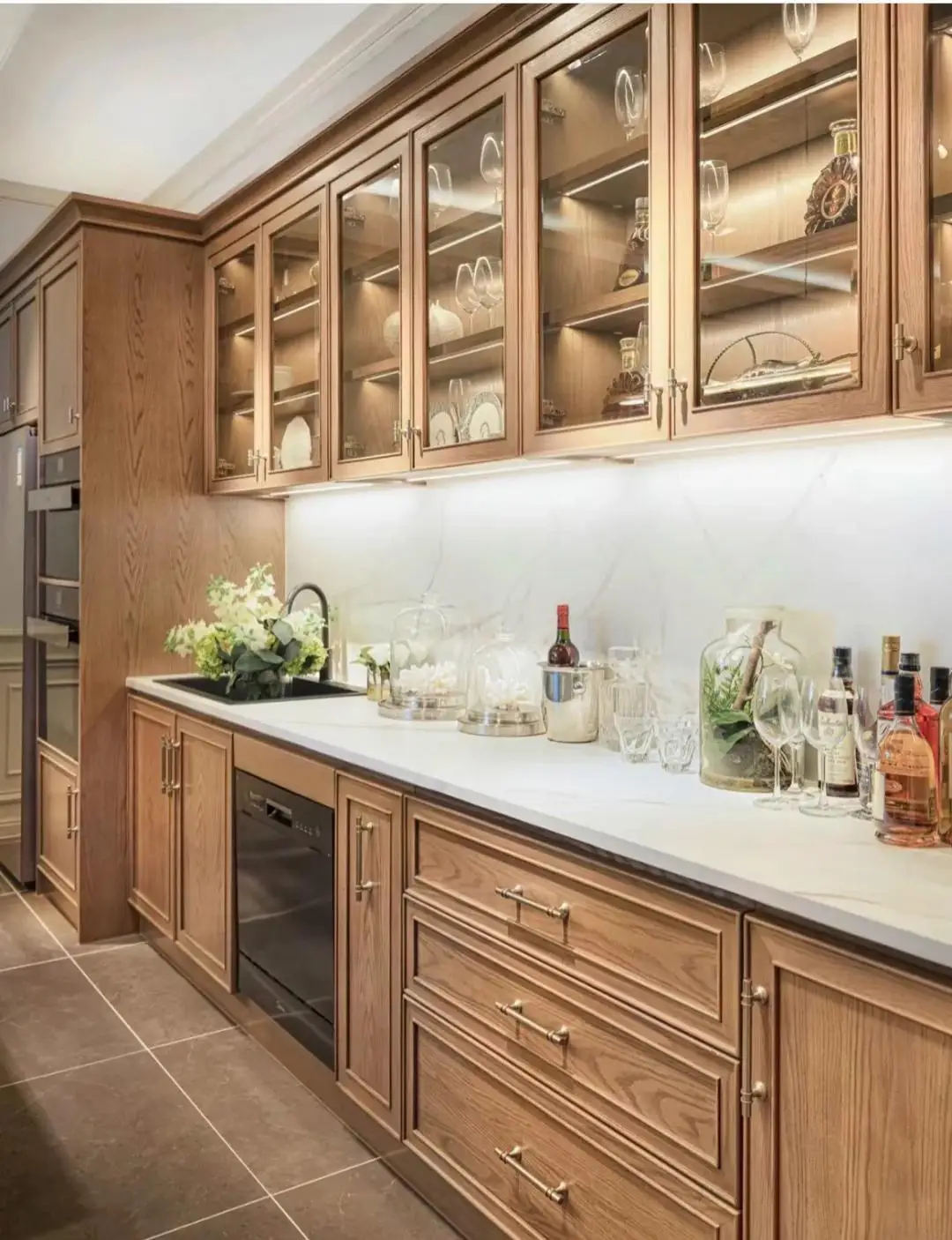 red oak italian effect solid wood kitchen cabinet