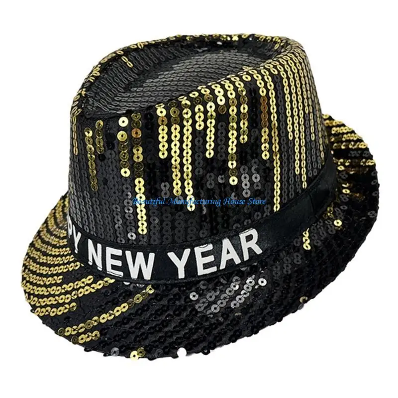 E56A Western Sequined Hat for New Year Eve Adult Winter Autumn Dancing Hat Unisex Headwear Stage Show Roleplaying Headpiece