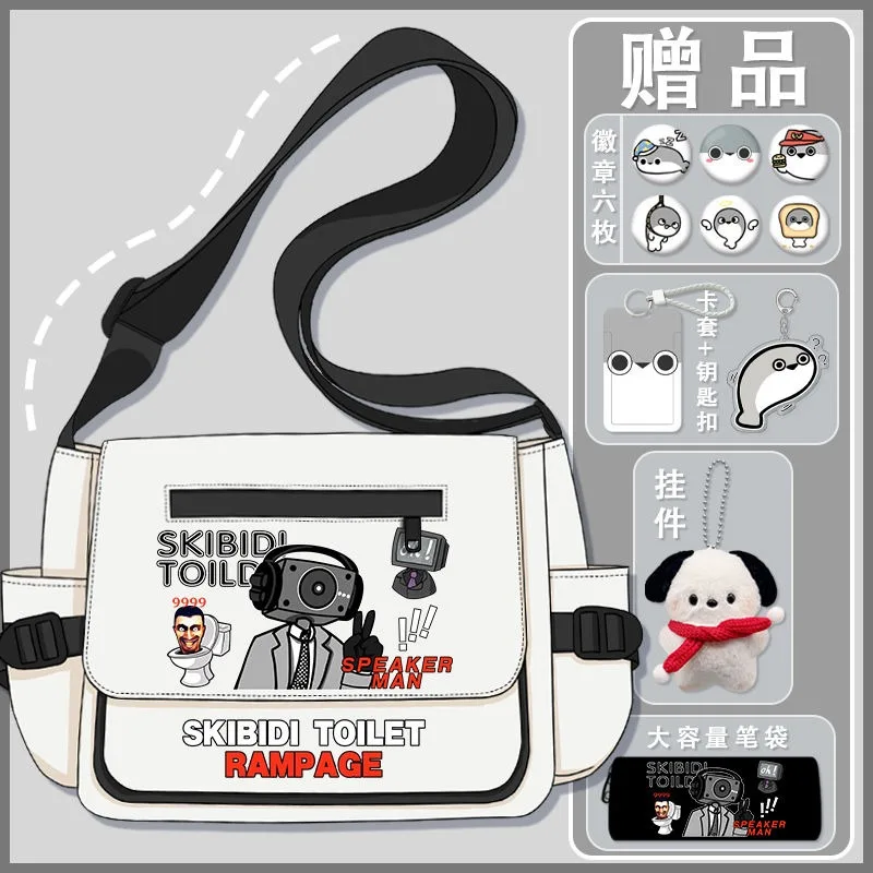 Black White Blue, Skibidi Toilet, Student Kids Teens, Anime Messenger Crossbody Shoulder Bags for School Girls Boys