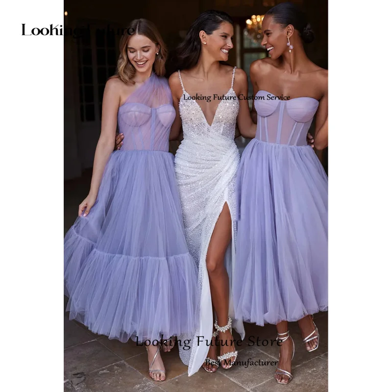 Sexy V-Neck Mermaid Gown Wedding Dress Illusion Backless Spaghetti Straps Pleat Shiny Beaded Squined High Slit Bride Gown 2024