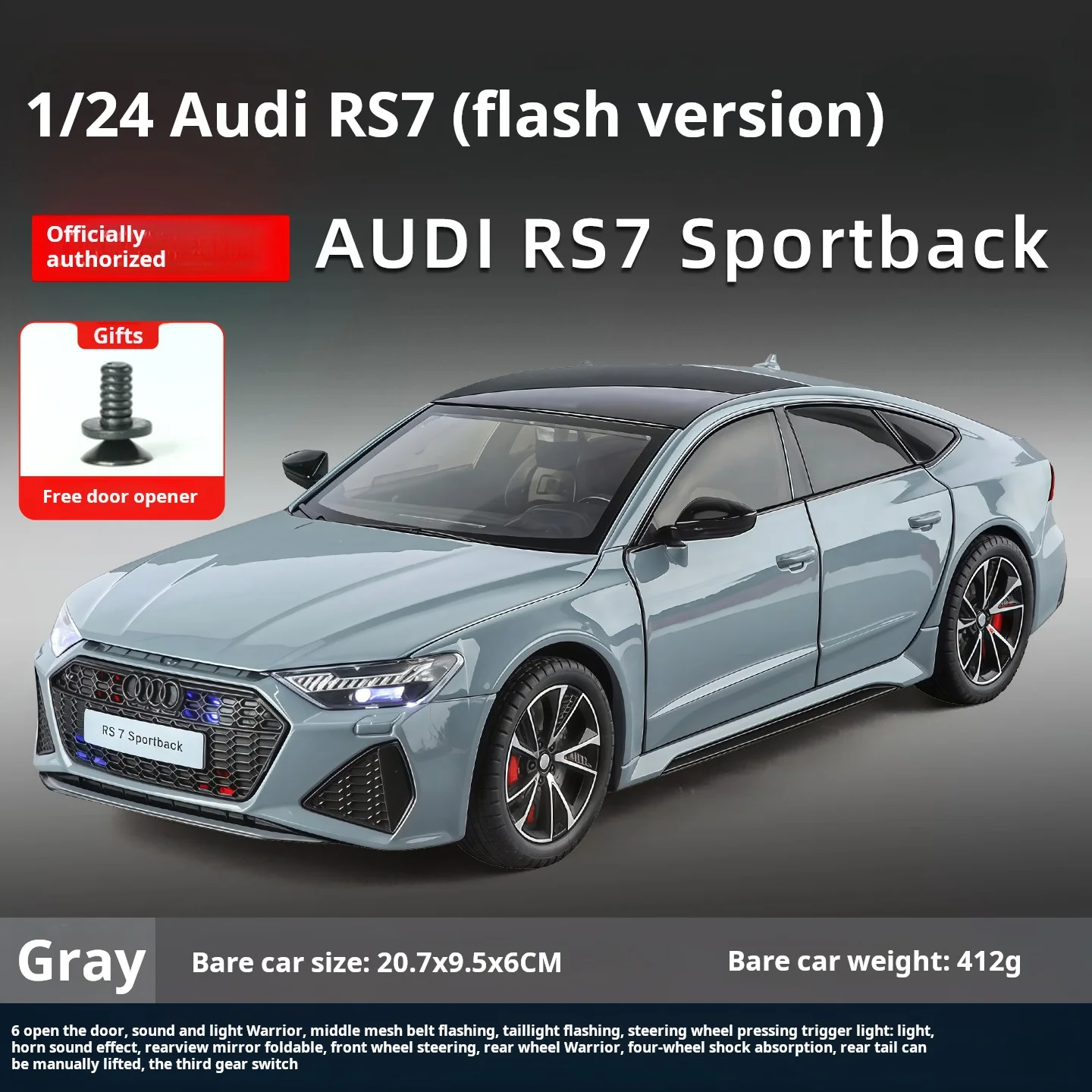 Limited edition Hoge kwaliteit 1:24 simulatie Audi RS7 auto van gegoten metaal met geluid en licht model jongens speelgoed cadeau verzamelobjecten