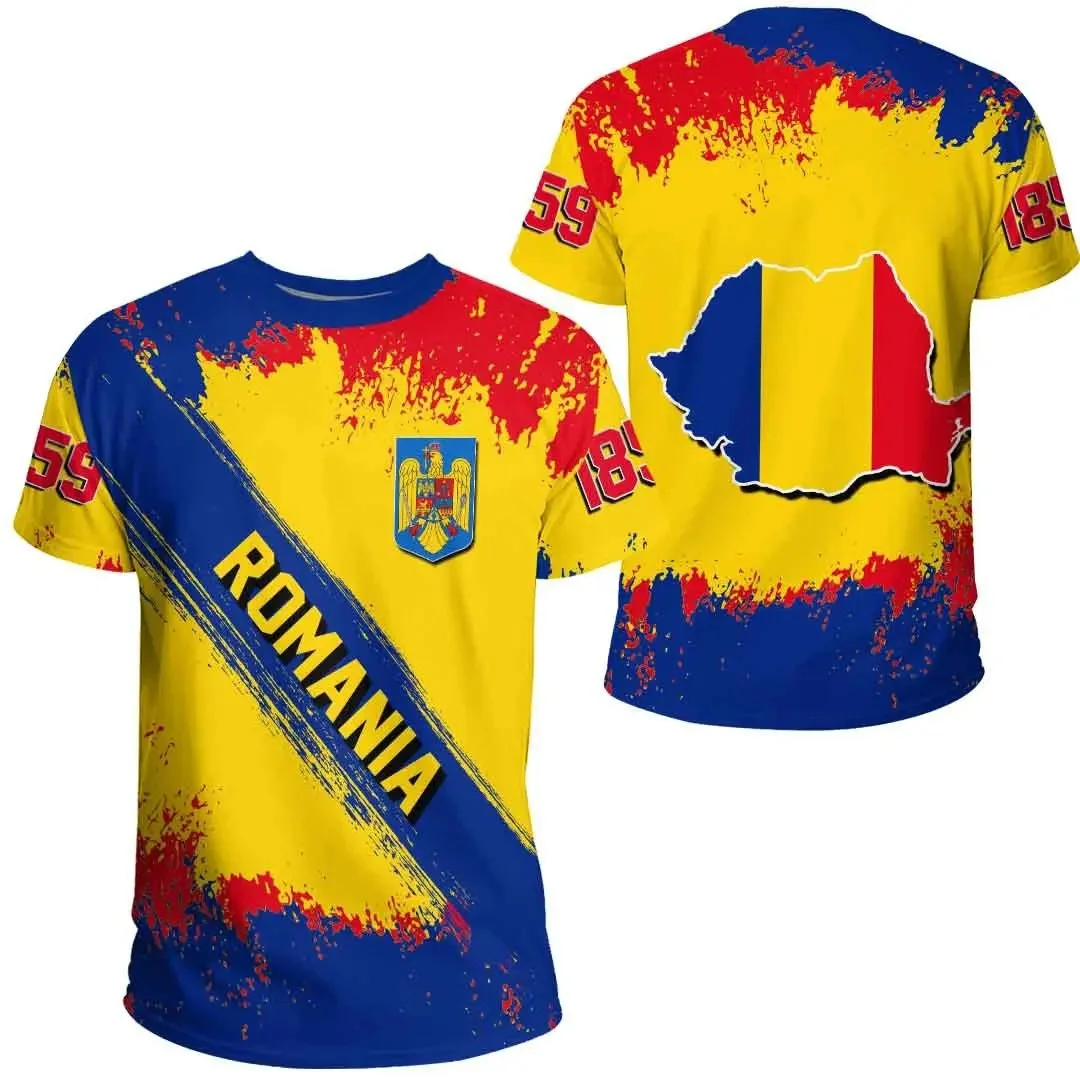 Romanian Flag Design Football Jersey Men's and Women's Sports Short-sleeved T-shirt 3D Football Club Uniforms Parent-child