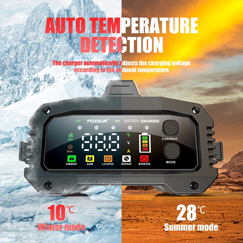 12V 24V FOXSUR FPT-250 Auto Batterie Ladegerät Für Auto Motorrad Lkw High-Power Booster Puls Reparatur für Blei-Säure AGM LiFePo4 – Detail 9