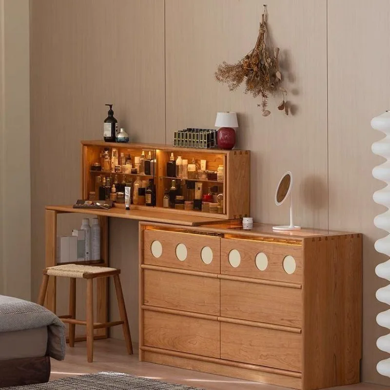 Cherry wood dresser chest integrated bedroom solid wood dressing table Japanese dressing table retro bedside cabinet