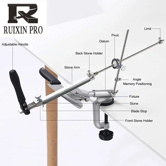 Ruixin Pro-Aluminum Alloy Knife Sharpener System, Fixed Angle Sharpener, Sharpening Stones, Kitchen Tools, Grinding, RX008,