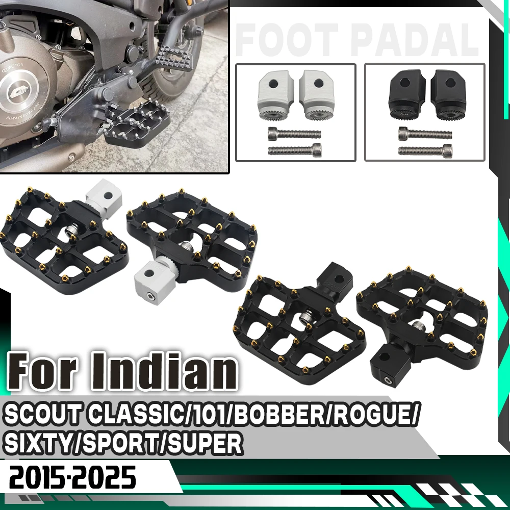 

For INDIAN Scout Bobber ABS Twenty Sixty Rogue Driver Front Footrest Pedals Motorcycle Rotatable Footpegs Rider Wide Foot Pegs