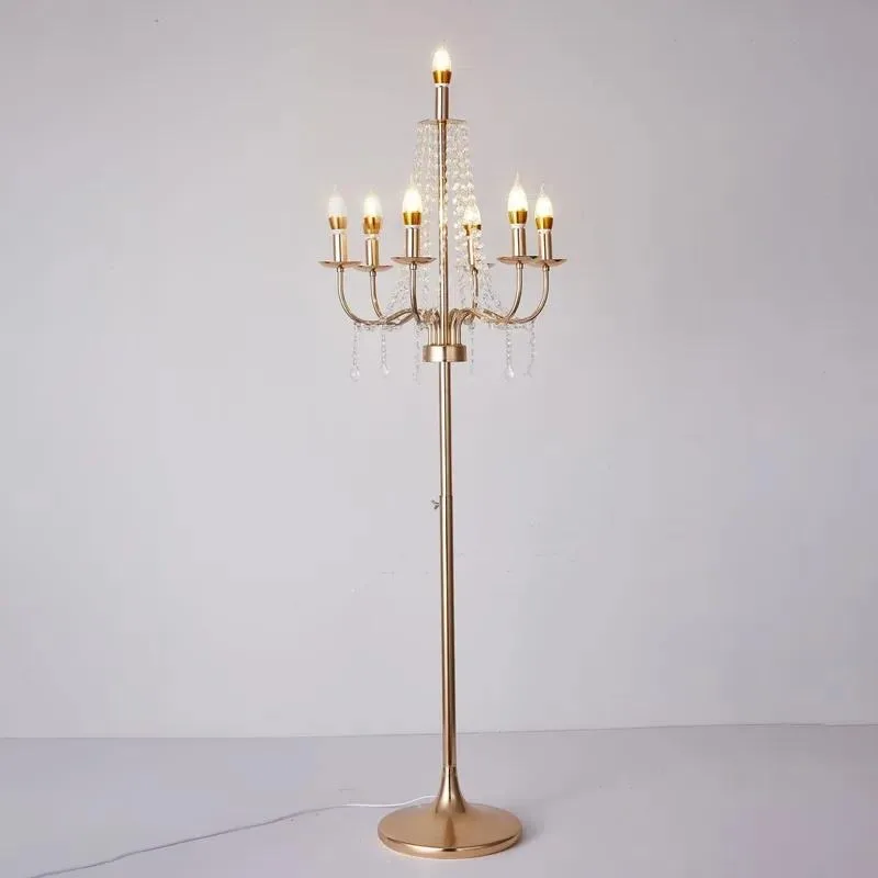 Elegant Tall Gold Wrought Iron LED Floor Lamp Wedding Background Aisle Side Decorative Standing Light for Banquet