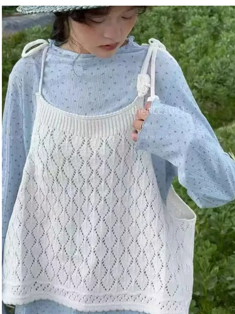 Bandagem de malha colete feminino verão sem mangas solto sobreposição y2k pulôver doce casual sólido todos os jogos camisola