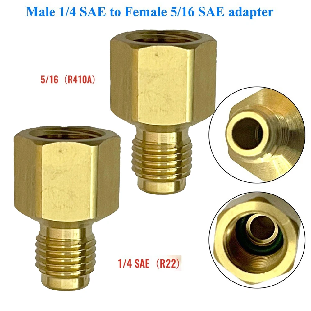 

R410 Air Conditioner Adapter Quick Coupling 1/4 SAE to 5/16 SAE Brass Connector with Secure Valve Drive for Automotive Use