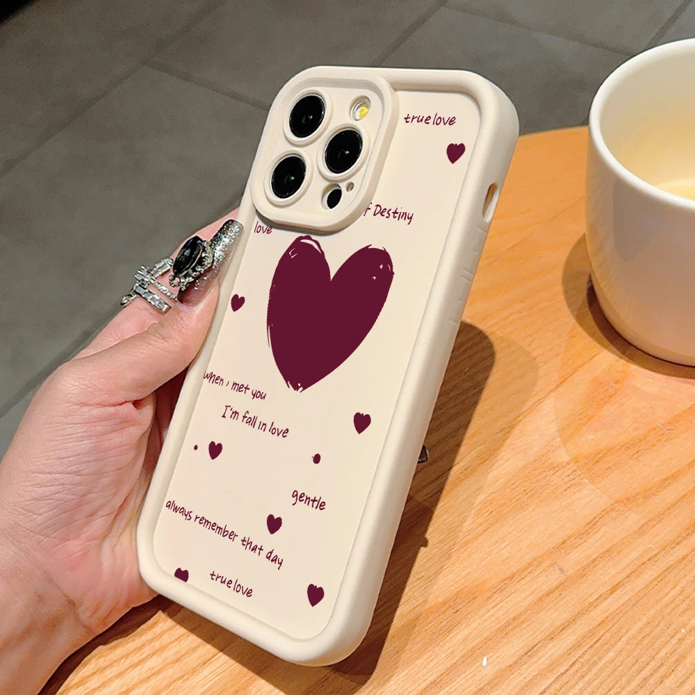 Burgundy Heart Shaped Confession Letters Phone Case For iPhone 15 16 17 Pro Max 16 15 Pro 16 15 Plus 17 E Shockproof Soft Funda view 5