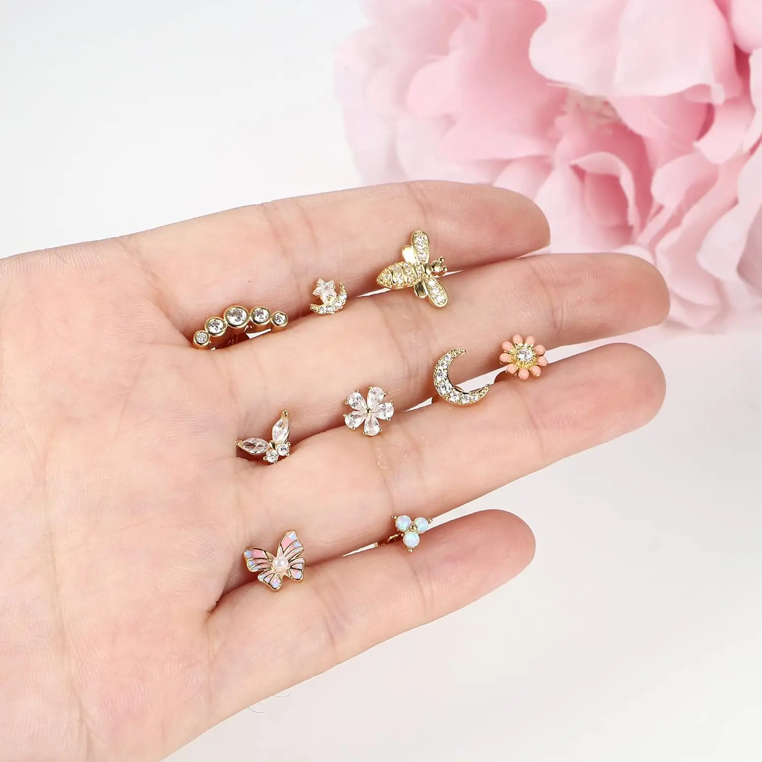 Bobisty Cartilage Flat Back Stud for Women Surgical Steel Flat Back Earrings Opal CZ Tragus Cartilage Earrinx Piercing  Jewelry