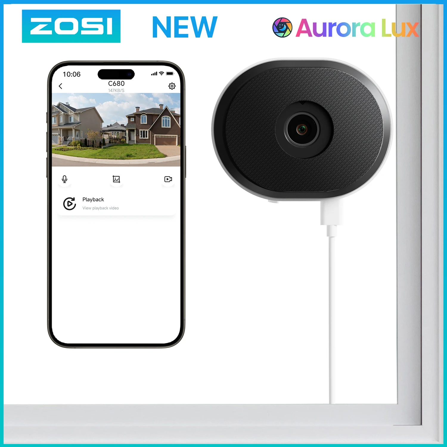 Image of ZOSI 3MP 2K Fenster-Sicherheitskamera Vollfarbige Nachtsicht 2-Wege-Kommunikation KI-Erkennung 2,4/5GHz WLAN Einfache Installation Heimüberwachung