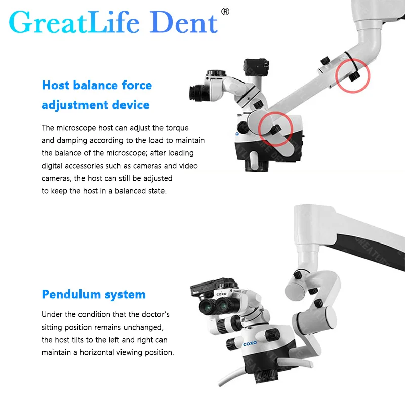 GreatLife-Dent COXO C-CLEAR-1 Microscópio, Sistema Óptico Apocromático Embutido, Câmera Digital Len, 180 ° Ajustável, 100-240V