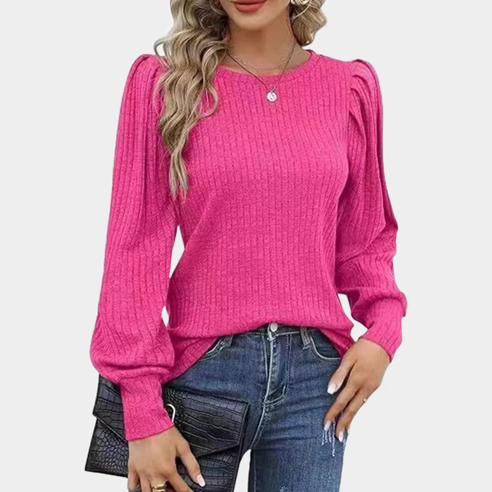 Women Casual Solid Round Neck Long Sleeve Pullover T-shirt Tops Plus Size Daily Basic Clothing