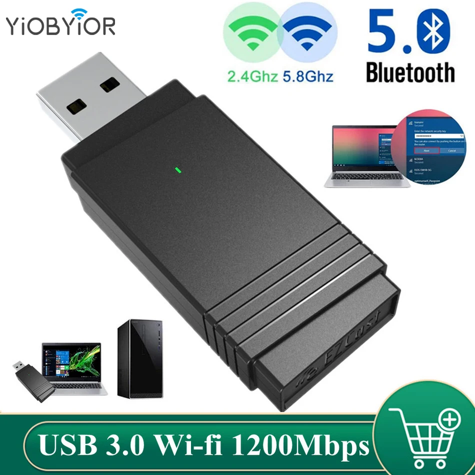 USB 3.0 Wifi 1200Mbps Adapter Dual Band 2.4Ghz/5.8Ghz Bluetooth 5.0/WiFi 2 in 1 Antenna Dongle MU-MIMO wireless Adapter for PC