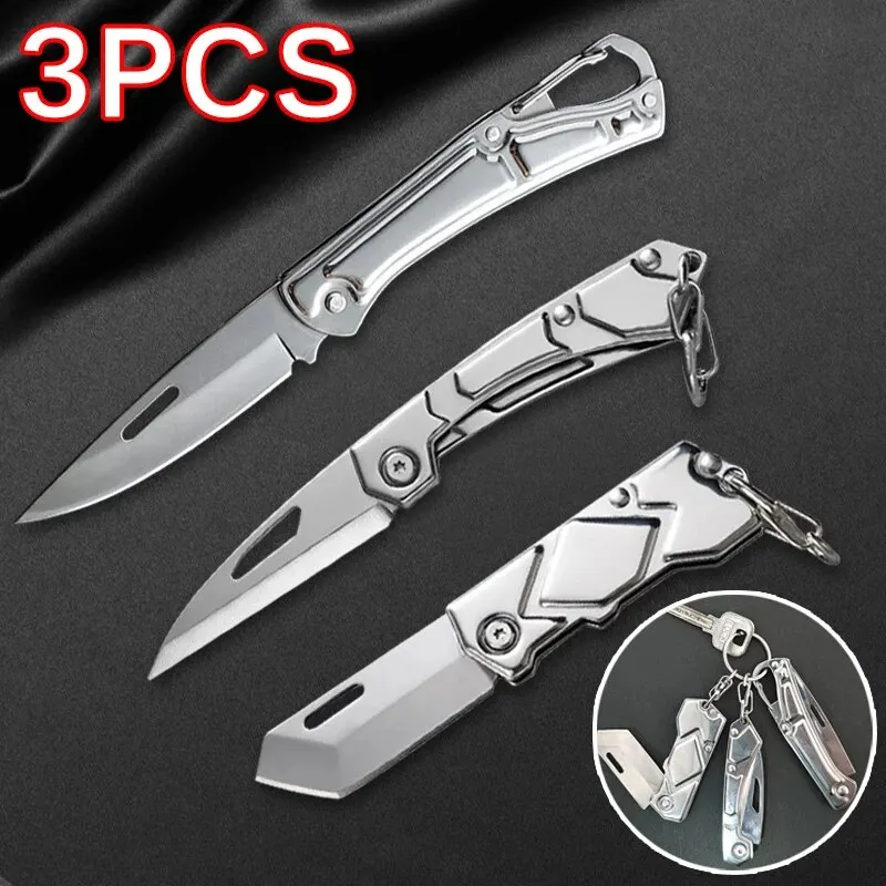 3PCS Pocket Folding Fruit Knife Set, Stainless Steel Outdoor Knife with Non-slip Handle for Kitchen Accessories Box Opener