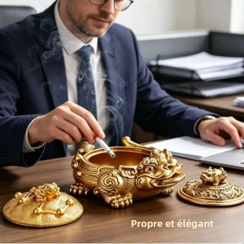 Chinese Style Pixiu Ashtray with Lid, Big Idea to Attract Wealth Design, Household Personalized Trend, Anti-fly Ash Fashion