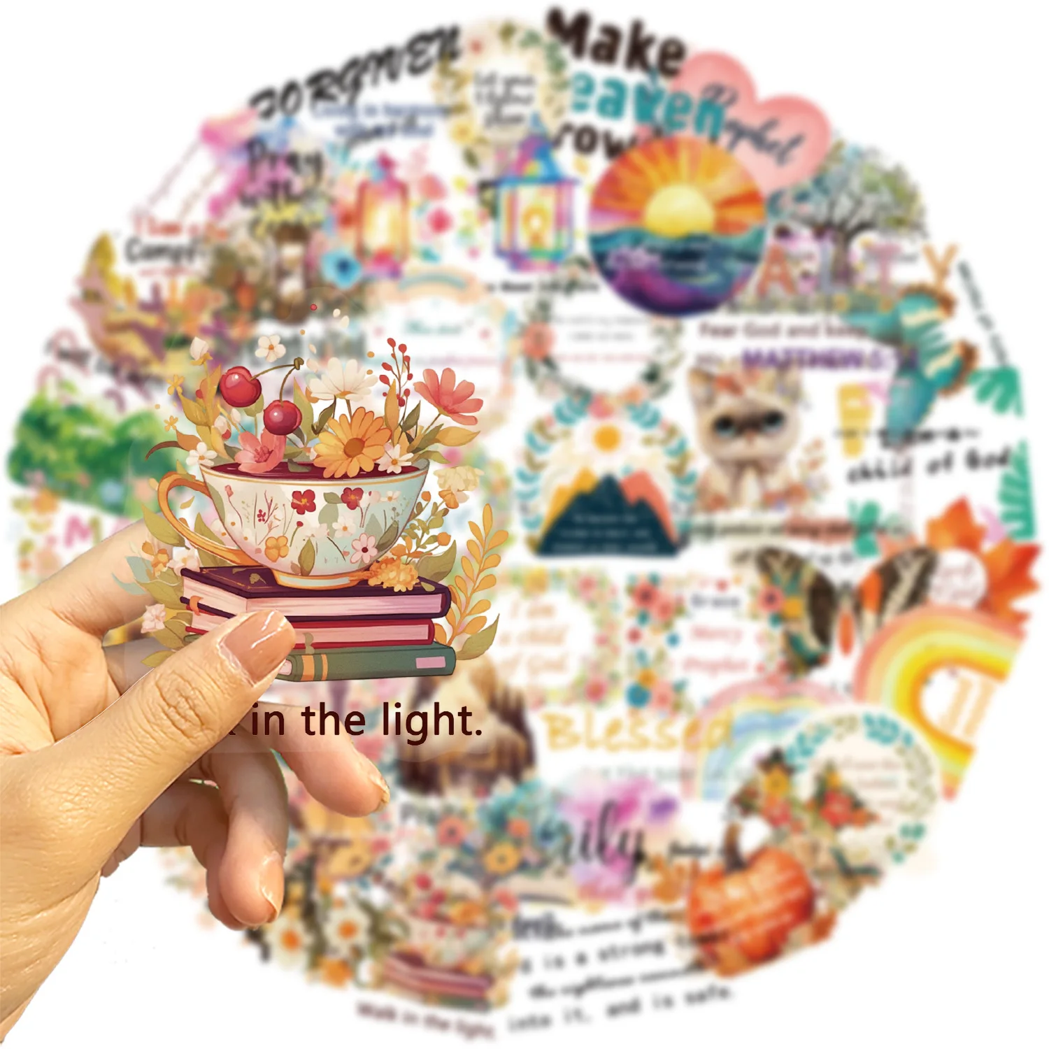 สติกเกอร์กันน้ำลายการ์ตูนสร้างแรงบันดาลใจ 50 ชิ้น สำหรับตกแต่งสมุดโน้ต กระเป๋าเดินทาง แก้วน้ำ กีตาร์ และของเล่น