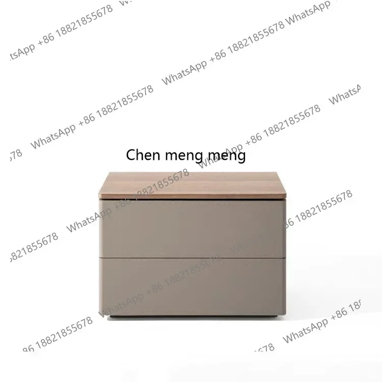 

ZJMinimalist bedside table Modern home solid wood storage cabinet New bedroom bedside table Saddle leather