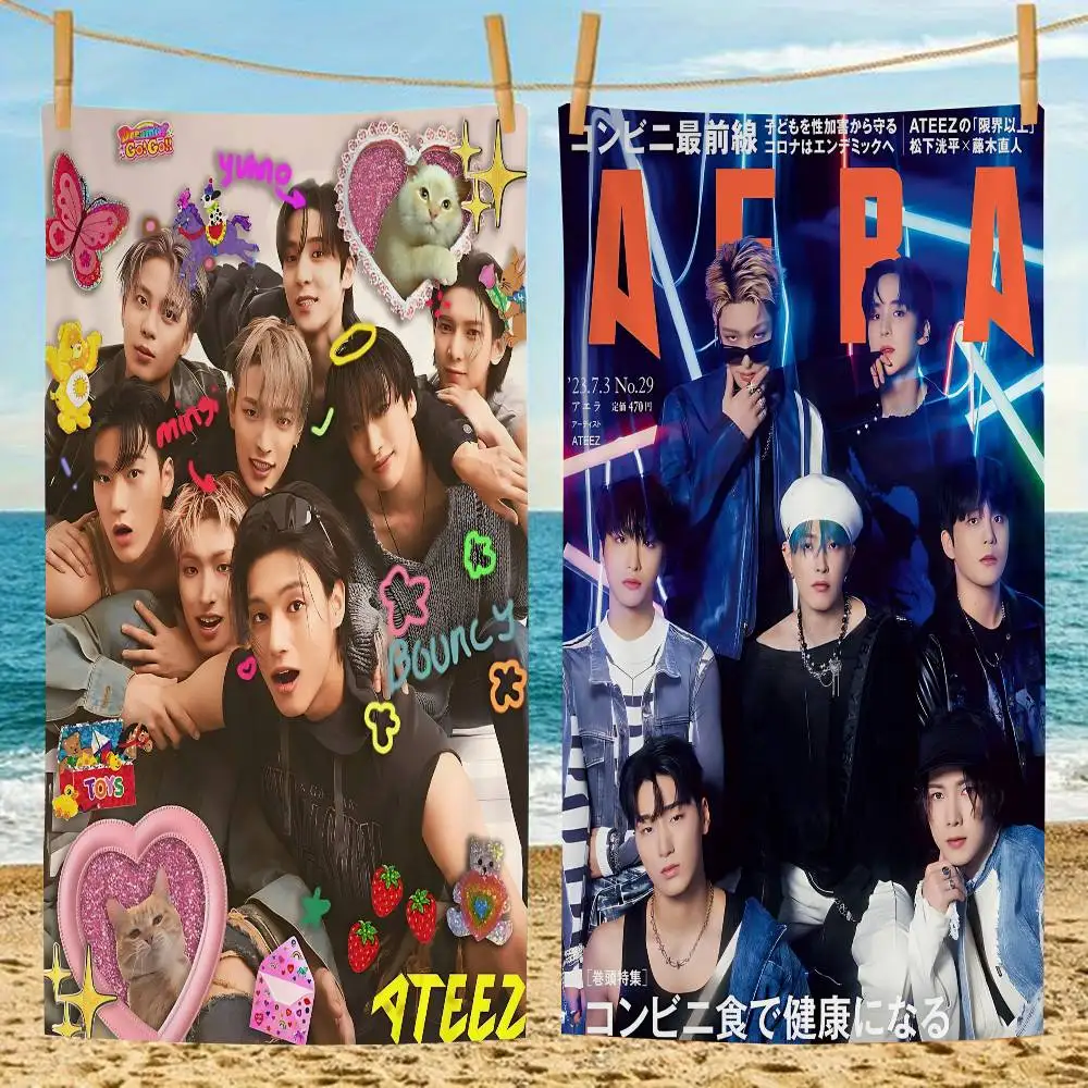 Kpop Group A-Ateez Beach Towel Colorful Bath Towels for Girl Microfiber Quick Dry Custom Sand Free Beach Yoga Spa Gym Pool