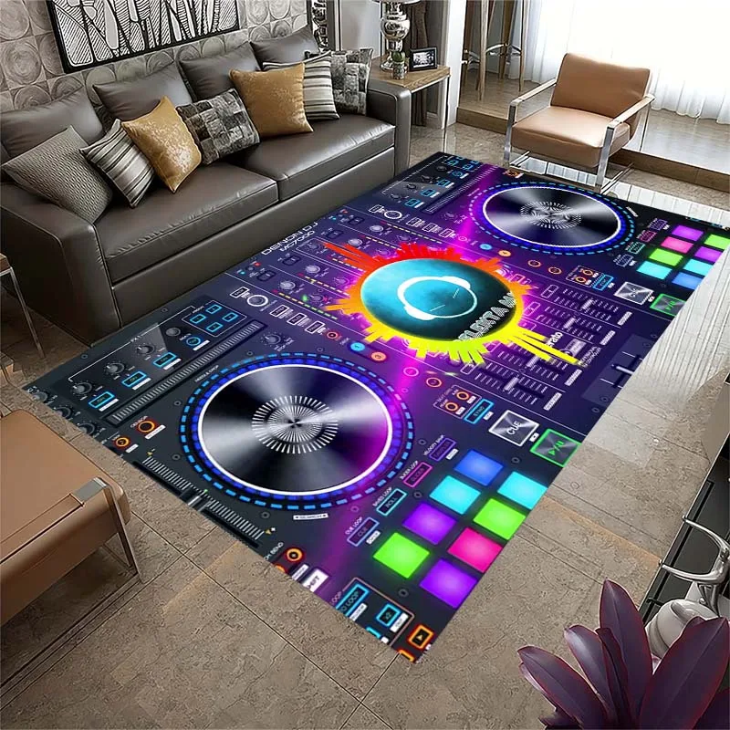 Electronic Music DJ Print Flannel Area Rug Non‑Slip Soft Floor Mat For Couch Bedroom Music Studio Indoor Home Decor Gift