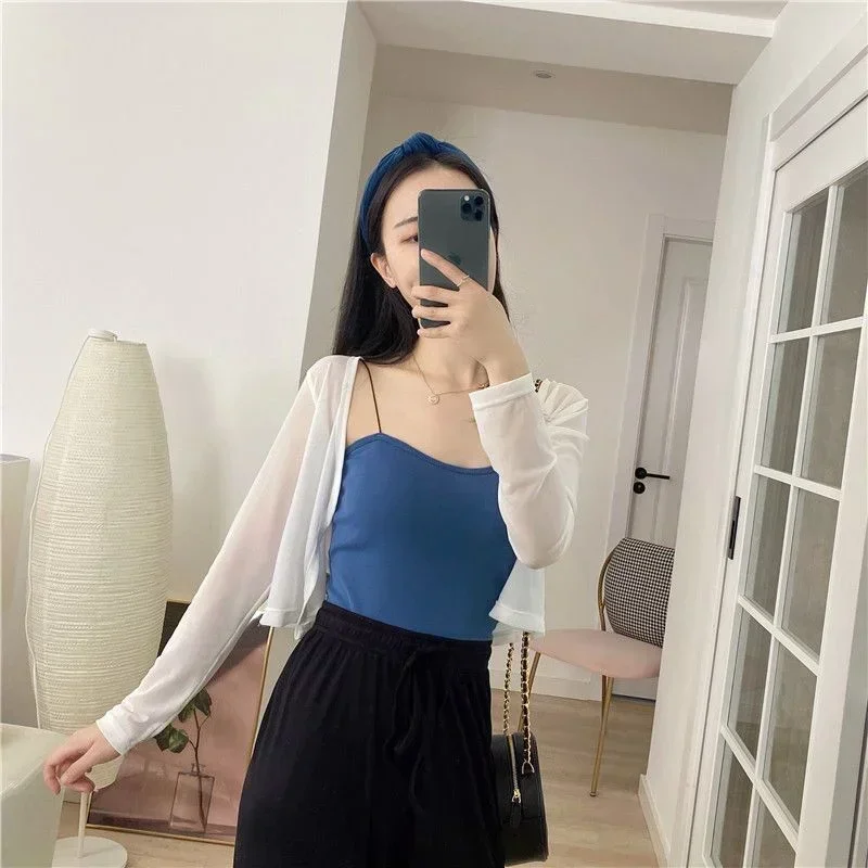 Spring Summer Sun Protection Clothing Women Mesh Cardigan Ladies Shawl Outerwear Female Long Sleeve Cardigans Women Thin Coat