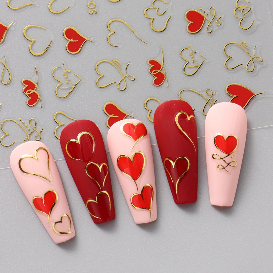 3Colos 3D ملصقات أظافر القلب - Y2K ذاتية اللصق الذهبي والوردي بريق الحب الشارات استخدام واحد الخيال موضوع الزينة fo #5