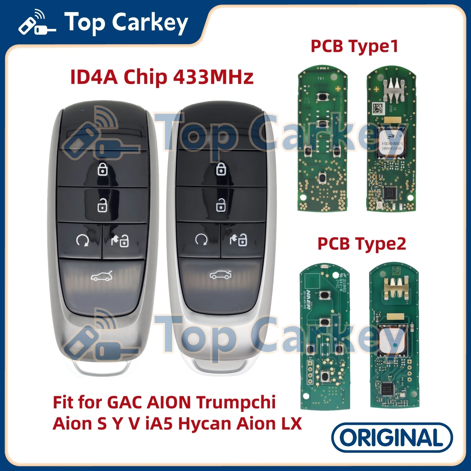 

TopCarkey Original Smart Remote Key Fob 4A Chip 433MHz for GAC AION S AION Y AION V iA5 Hycan Aion LX