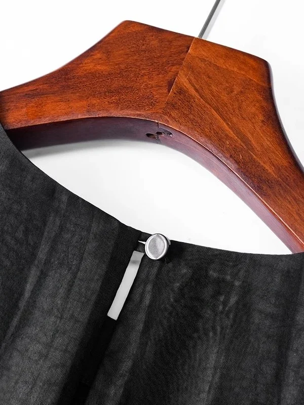 

Bla Silk Xiangyun irt Women's ort Sve Embroidery Heavy Work Hollow out Top Trendy Commute Sle Vintage Flounce Hem