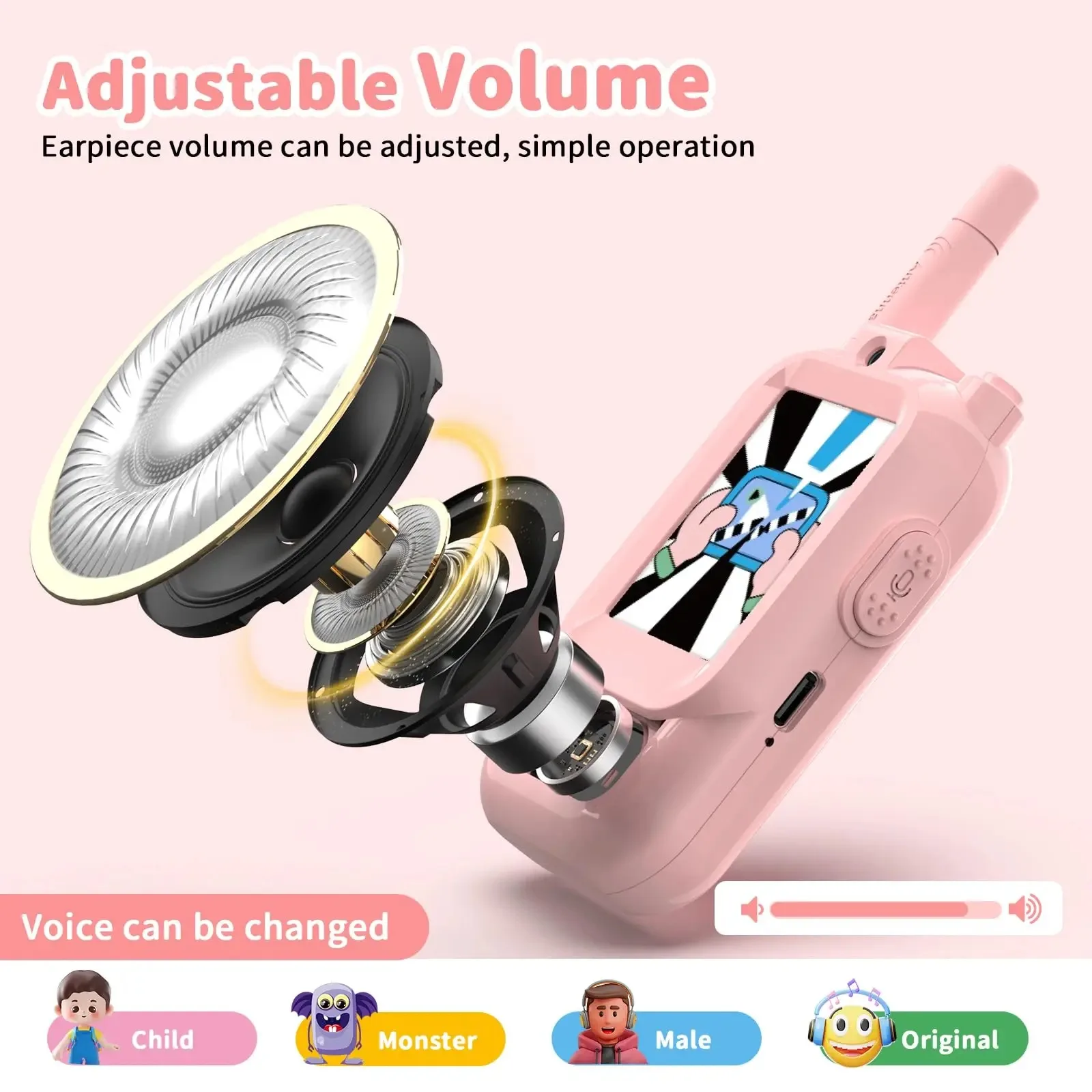 الأطفال فيديو إنترفون 2 قطعة فيديو لاسلكي تخاطب فيديو إنترفون الخطوط بنقرة واحدة دعوة الكرتون مغير الصوت هدية للأطفال