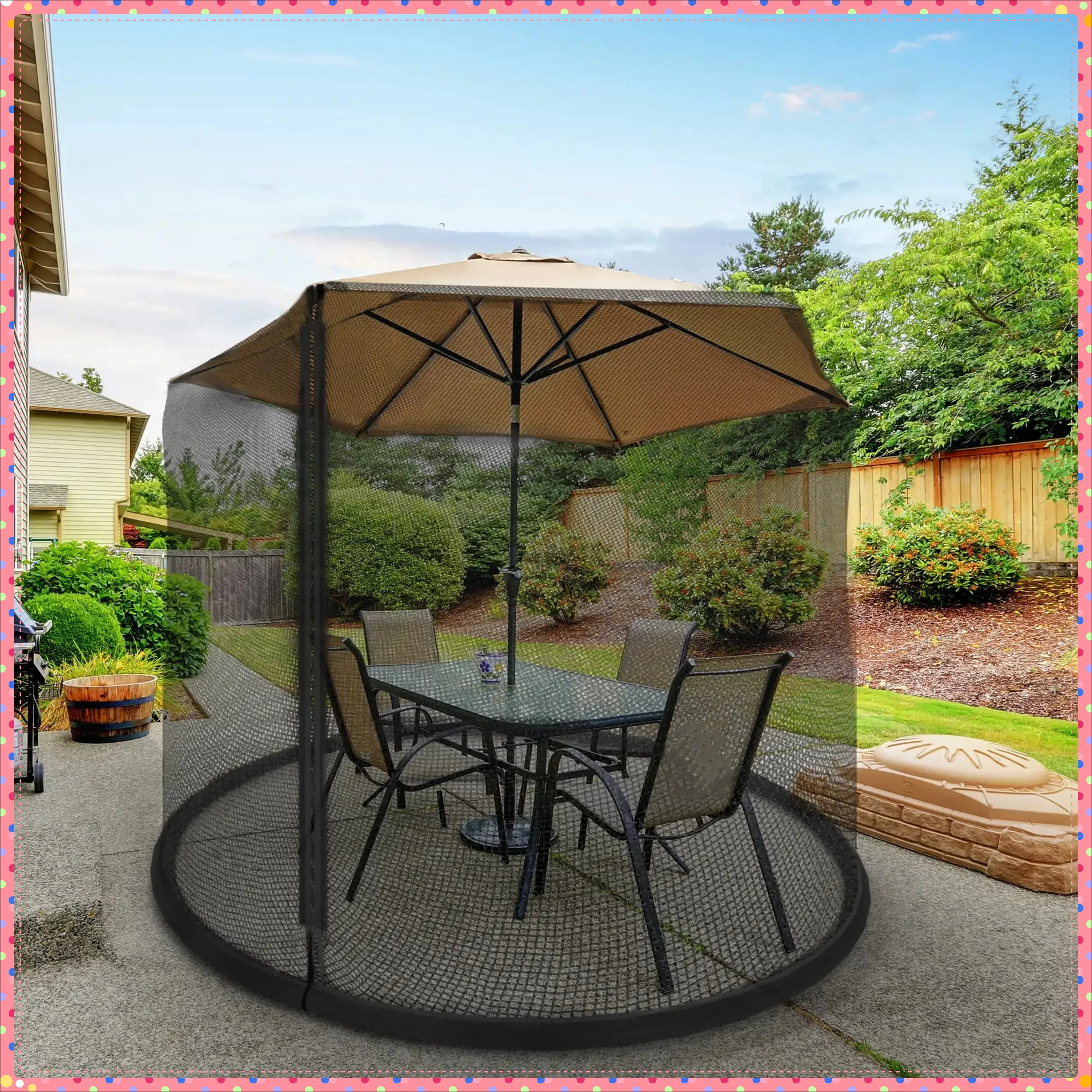 

Москитная сетка с зонтиком для патио длиной 7,5 футов. Входная молния, утяжеленное дно. Для наружного использования, прочная сетка. Простая установка, защита от ошибок.