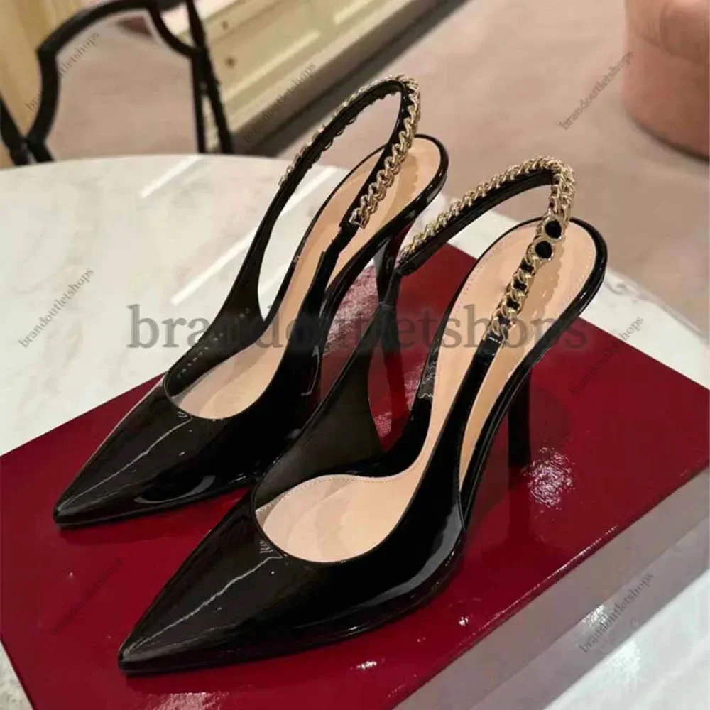 

Женские дизайнерские туфли Signoria Slingback на высоком каблуке 9,5 см, черные, с лакированной отделкой Rosso Ancora, роскошные, с острым носком, на шпильке