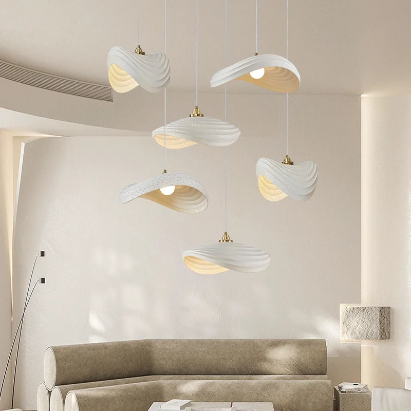 

Modern Minimalism E27 Art Pendant Lights Nordic Dining Room Wabi Sabi Resin Suspend Lamp Bar Macaron Chandelier Lamp Fixtures