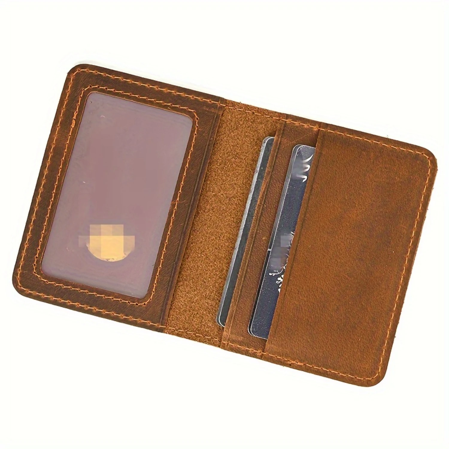 Light Brown Crazy Horse Leather Passport Cover Wallet - Slim, Lightweight, ID Window, Retro Style, Polyester Lining, Perfect for