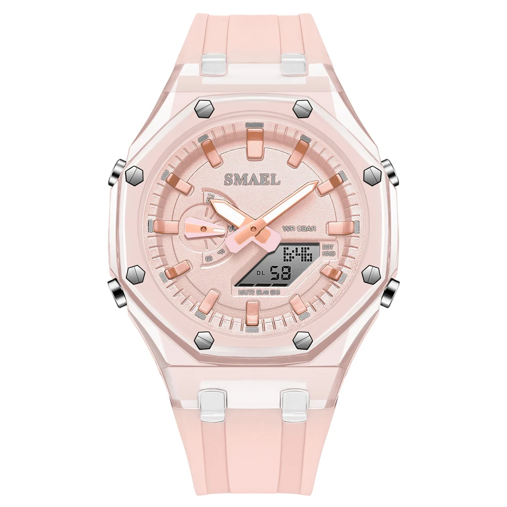 SMAEL-reloj deportivo con correa de silicona para mujer, cronógrafo de pulsera con luz trasera, informal, a la moda, con esfera de Color, resistente