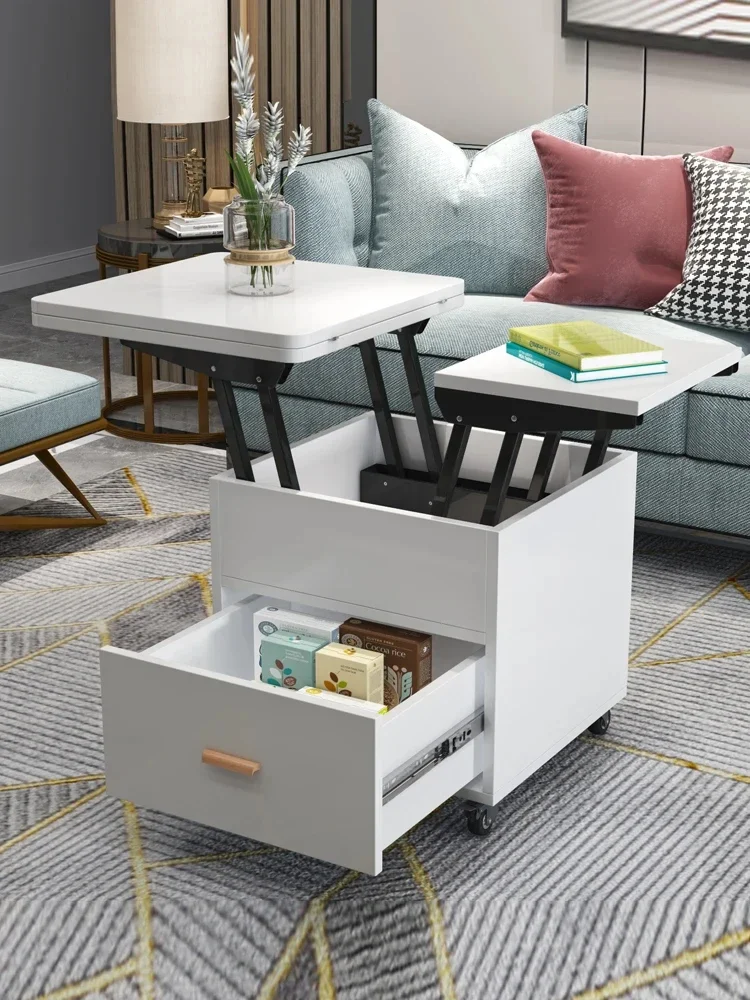 Multi functional folding and lifting coffee table, dual-purpose, extendable and simple household with wheels for movement