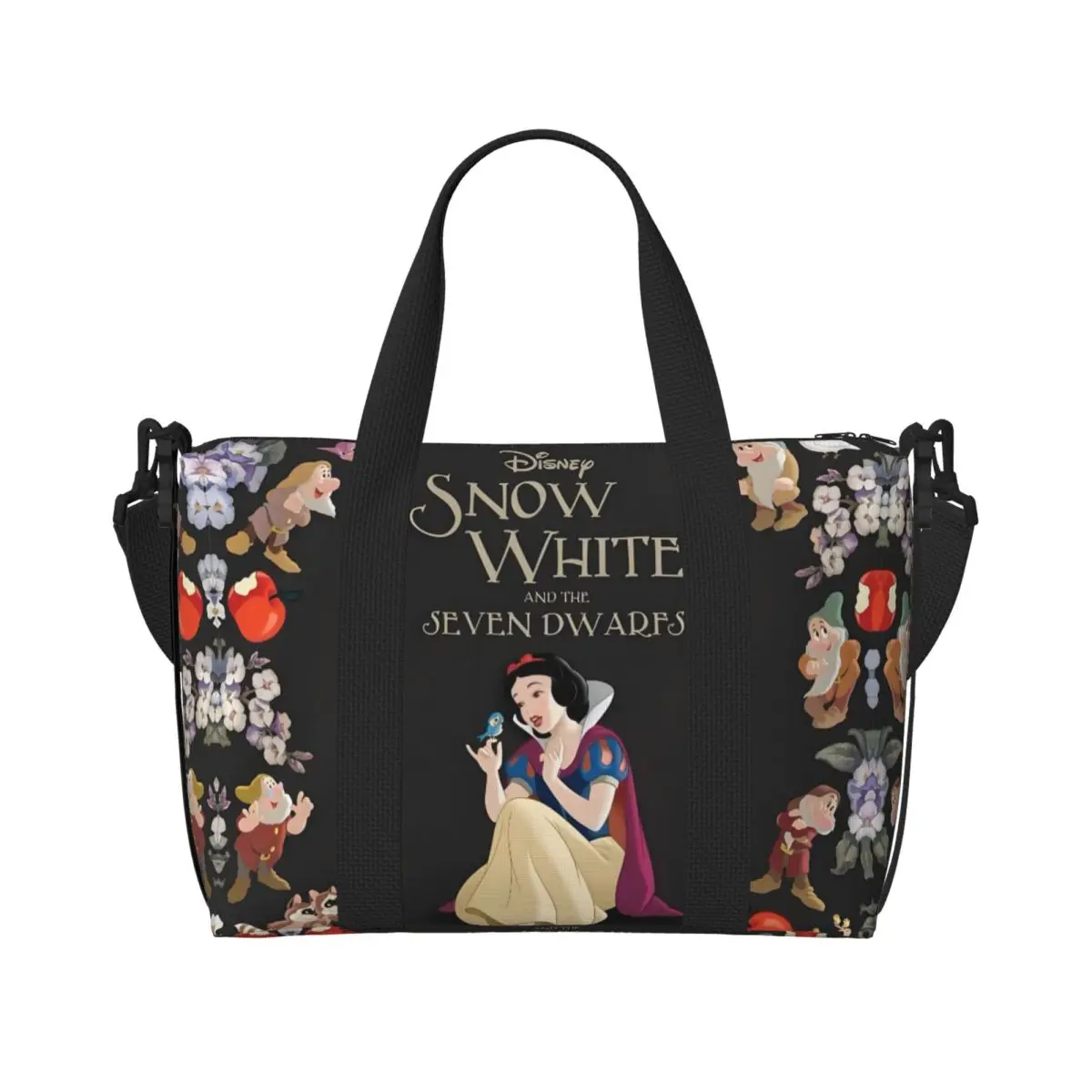 

Custom Snow White And The Seven Dwarfs Tote Bag Women Big Capacity Kawaii Princess Cartoon Gym Beach Travel Bags