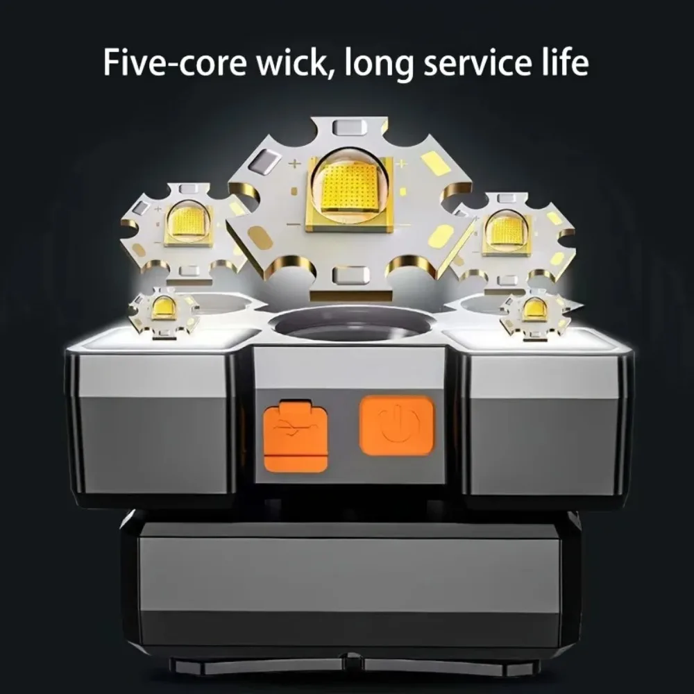 5*LED High Power Headlamp Super Bright USB Rechargeable Outdoor Fishing Camping Light Long Distance Head Mounted Mining Lamp