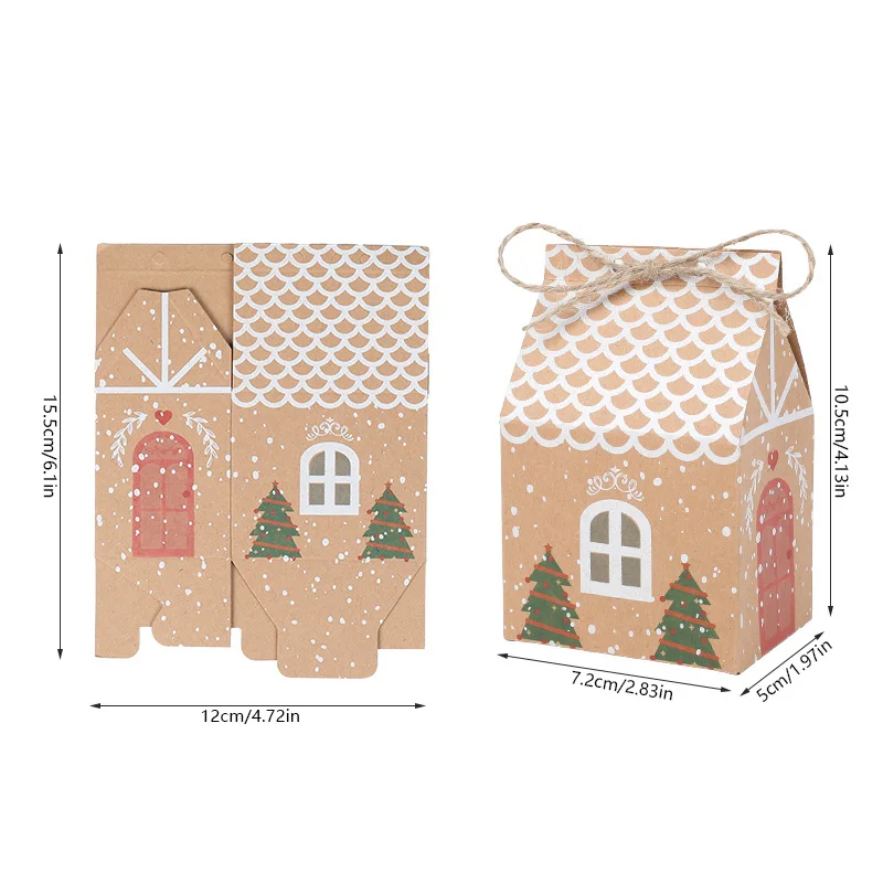 10-50 Stücke Hausförmige Geschenkbox Weihnachten Kraftpapier Süßigkeiten Kekse Verpackungsbox Weihnachten Neujahr Party Dekoration Kinder Gefälligkeiten – Detail 6