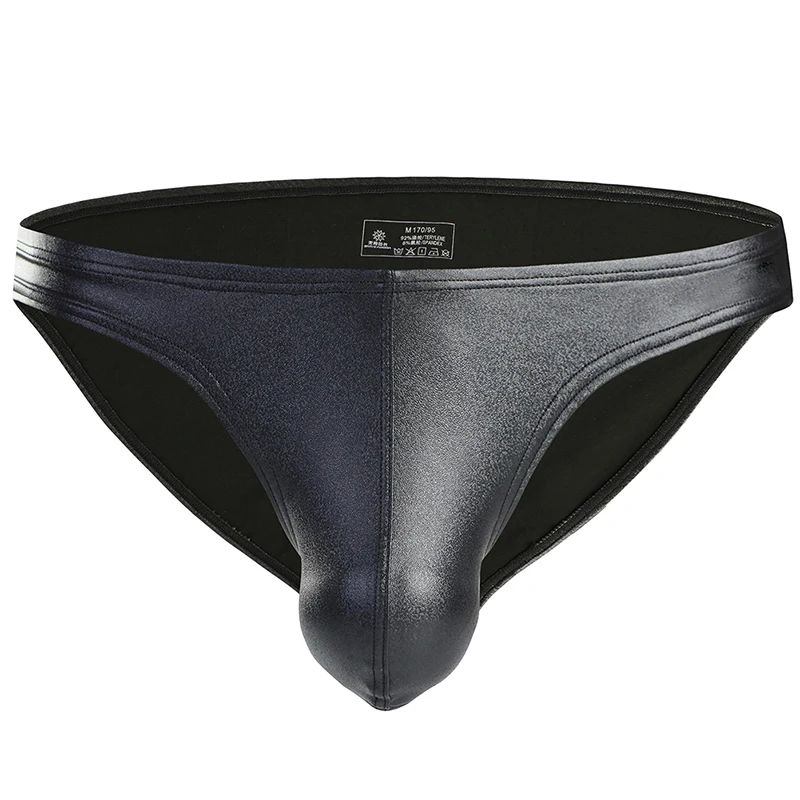 Male's Briefs Faux Leather Jockstrap Stretch Briefs Pouch Panties Underwear Low Waist Soft Male Underpants