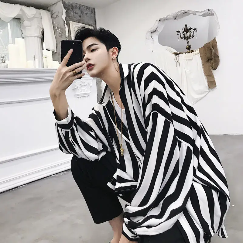 Fashion Printed Lapel Button All-match Striped Shirts Men\'s Clothing 2022 Autumn New Loose Casual Tops Long Sleeve Korean Shirt