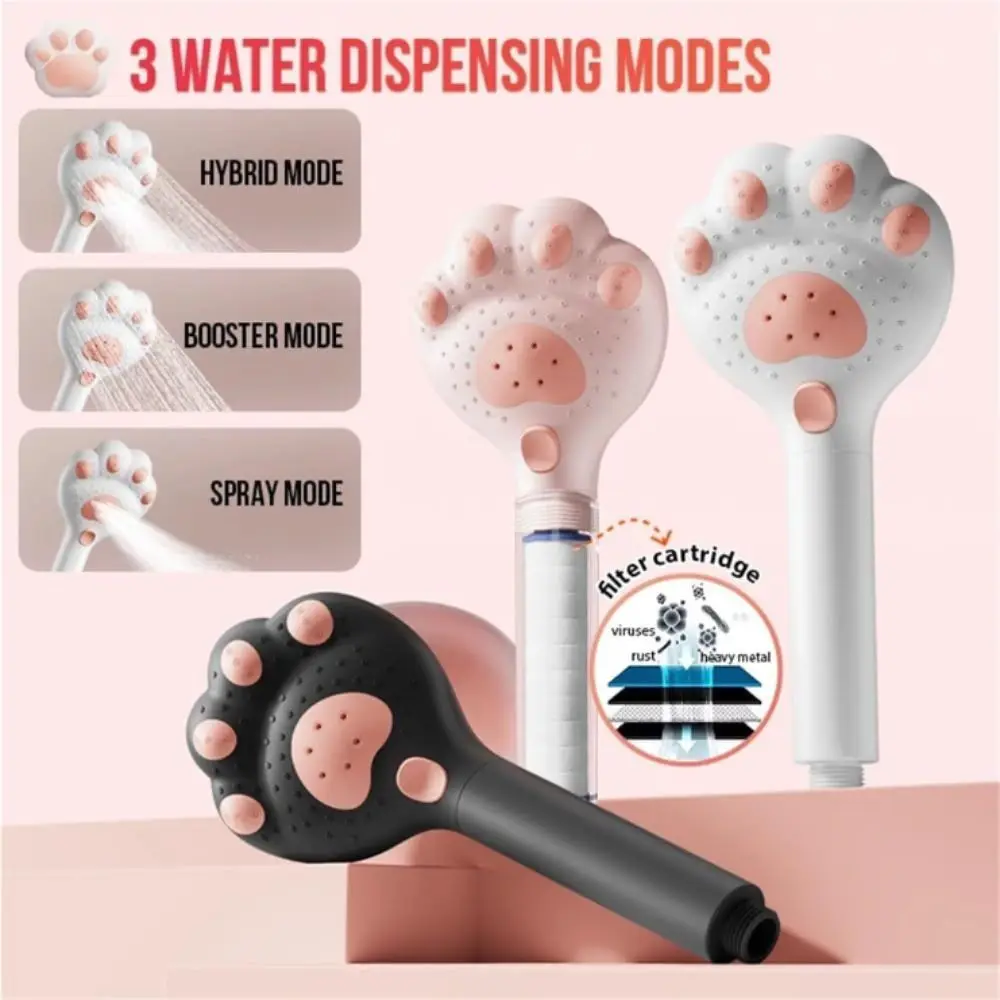 

Cute 3 Modes Shower Head Water Saving Cat Paw Design Adjustable Showerhead Claw Design Plastic Material Hand Shower Bathroom Use