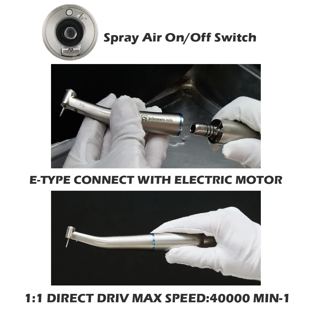 X25L contraangulo Spray Air On/Off Switch Dental 1:1 Increasing Speed Handpiece Against Contra Angle LED Optic Fiber Blue Ring