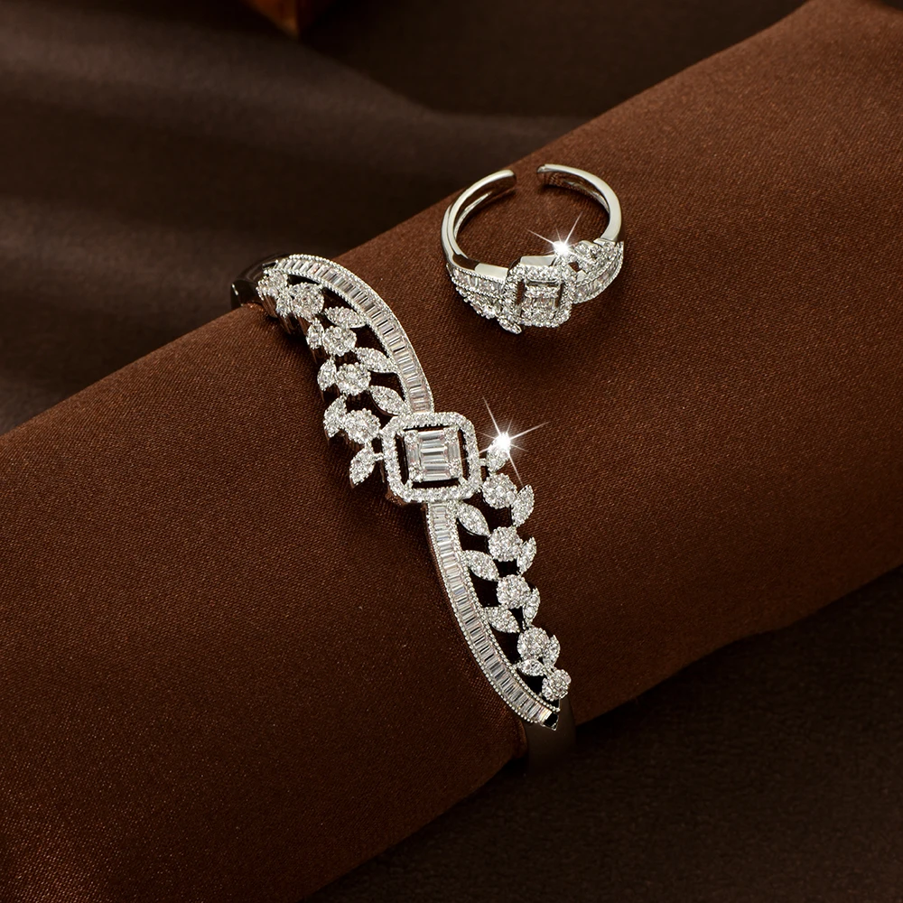 

HIBRIDE Personalised Trend Bracelet Ring 2 Pcs Non Fading Ladies Jewellery Set Daily Banquet Wedding Bridal Accessories B109