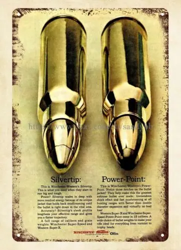 bar pub signs 1966 Silvertip and Power Point Bullets metal tin sign cabinmancave-Aluminum