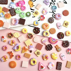 50PCS Cartoon Simulated Biscuits Bear Croissant Nail Charms Creative Painted Donuts Cake Mixed Resin Nail Art Decorations DIY