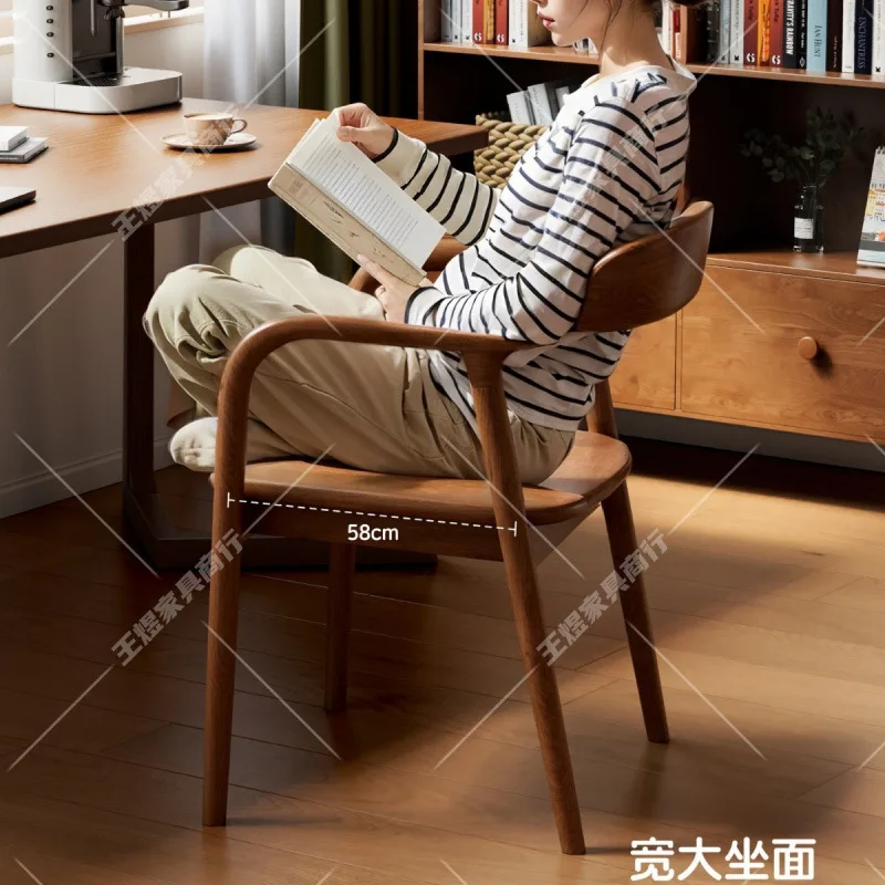 New Chinese Solid Wood Dining Chair Home Back Chair Walnut Shumet Simple Armrest Vintage Desk Nordic
