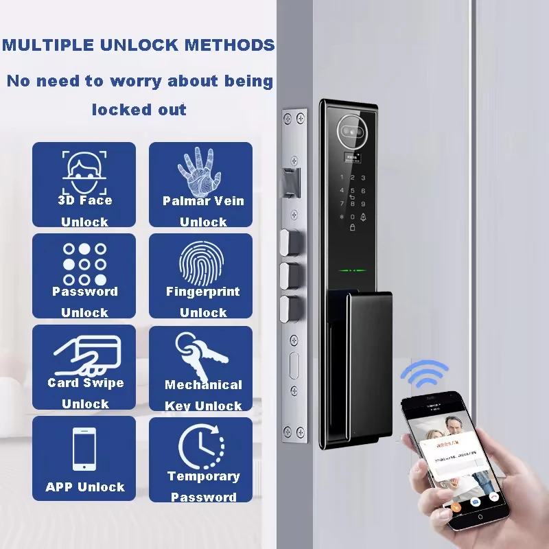 Real Time Intercom Palm Vein Recognition Intelligente Wifi 3D Face Unlock Smart Digital Door Lock With Camera CNC intercom lock