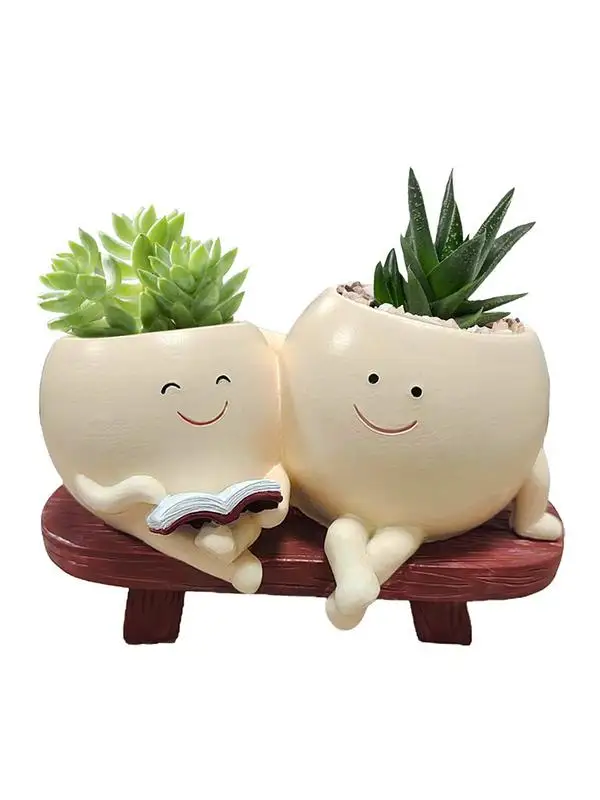 

Smiling Flower Pot Garden Courtyard Decoration Ornaments Handmade Resin Planter For Indoor With Cute Expression For Indoor