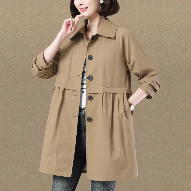 Causal Simple Single-Breasted Jackets Female Spring All-Match Loose Casual Long Sleeve Pockets Daily